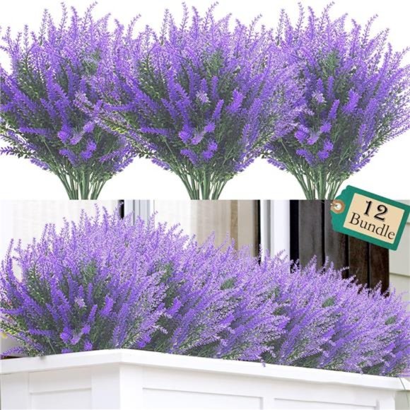 12 Bundles Artificial Lavender Flowers Outdoor UV Resistant Fake Flowers (Blue) - Picture 1 of 7